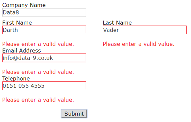 ClickDimensions Validation Errors